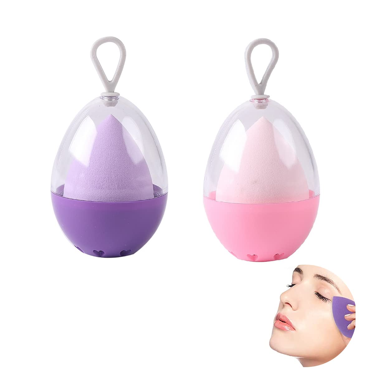 MAYCREATE 2PCS Makeup Sponge Holder Set Beauty Blender Sponge & Organizer Case Kit for Women Girls, Travel Container Stand with Dustproof Lid, Washable Reusable (Pink+Purple) MAYCREATE 2PCS Makeup Sponge Holder Set Beauty Blender Sponge & Organizer Case Kit for Women Girls, Travel Container Stand with Dustproof Lid, Washable Reusable (Pink+Purple)